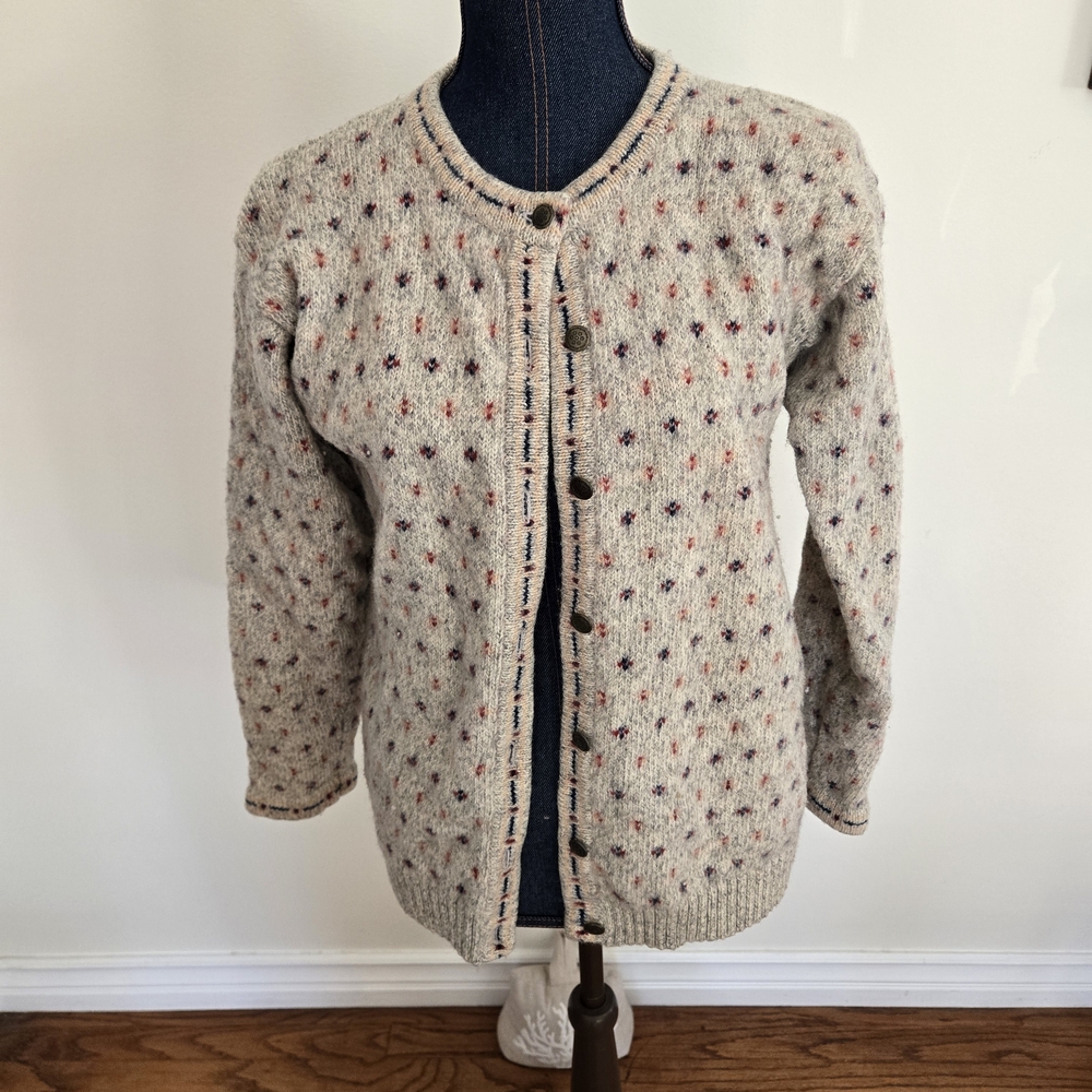 Eddie Bauer Vintage Cream Cardigan with Multicolor Accents